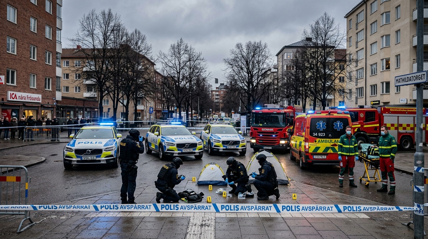 Man skadad i skjutning på Mathildatorget i Solna