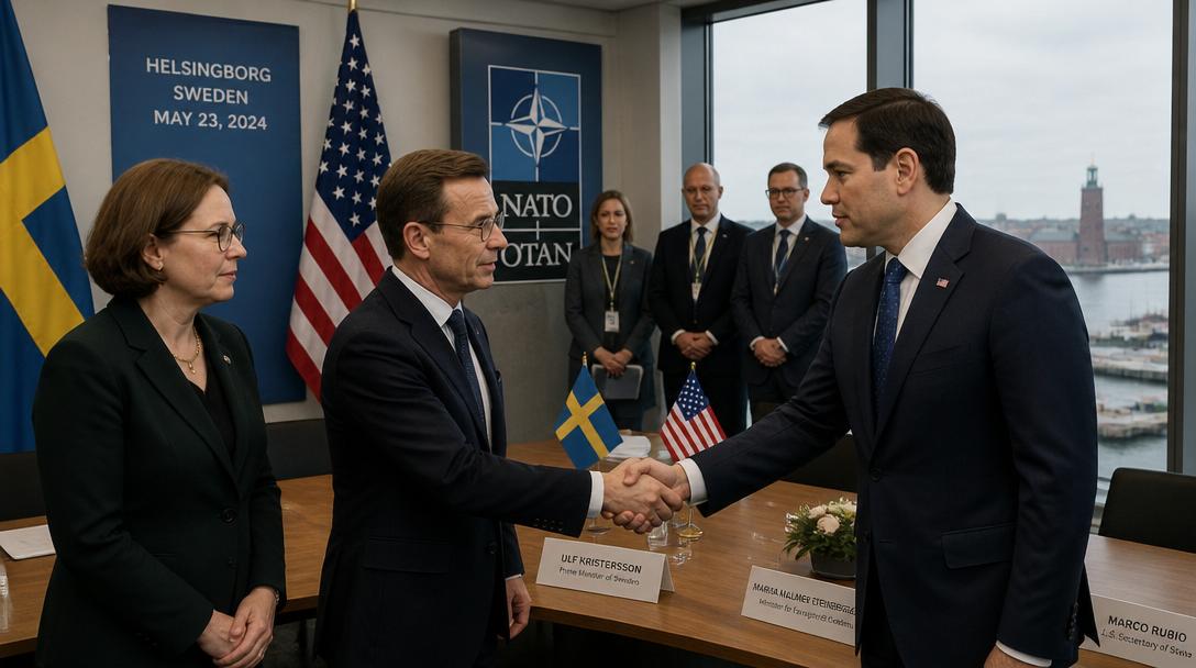 Marco Rubio har landat i Sverige inför Natomötet i Helsingborg
