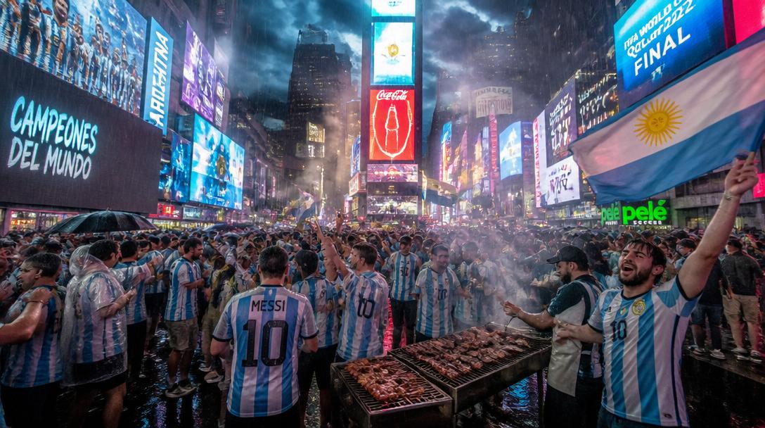 Mer än 10 000 argentinska fans tog över Times Square inför VM-finalen