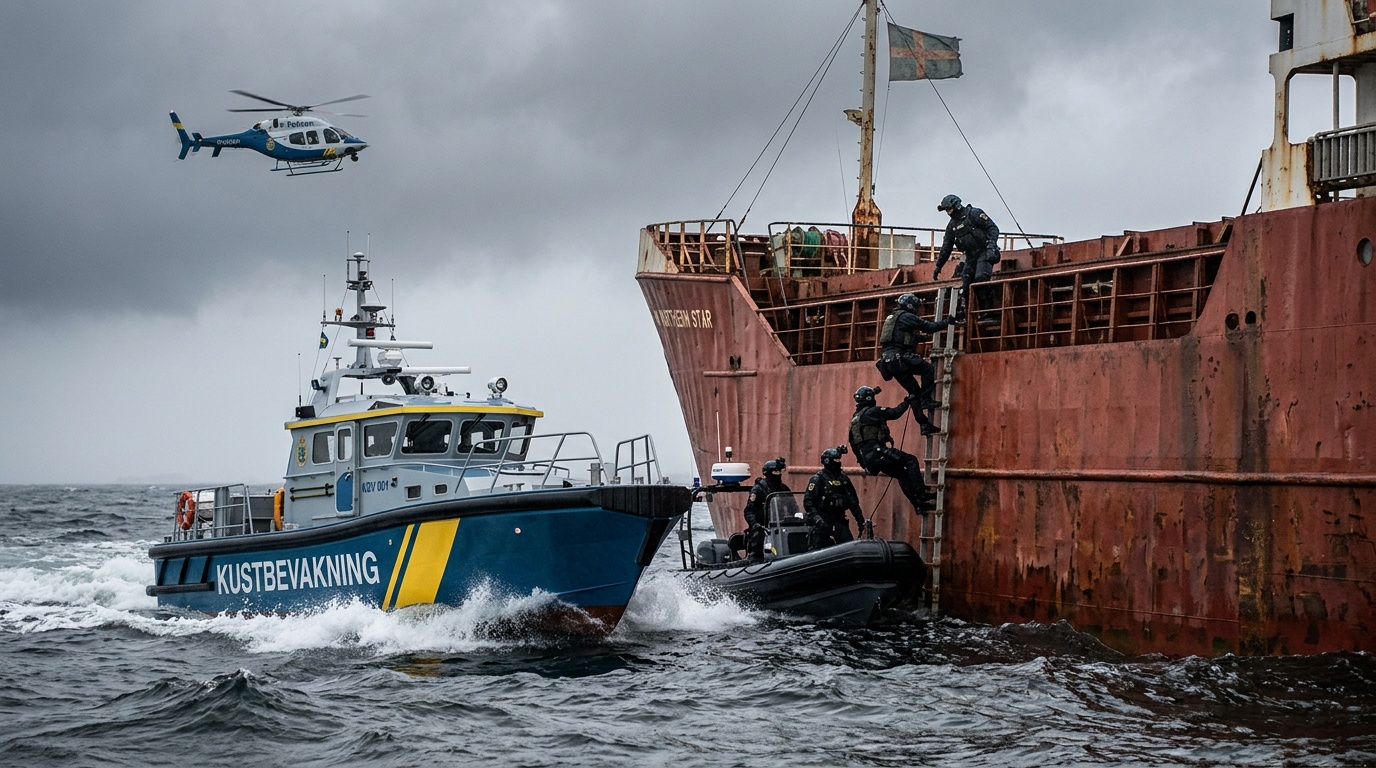 Misstänkt falskflaggat fartyg bordat i Östersjön, kopplat till Ukrainas sanktionslista