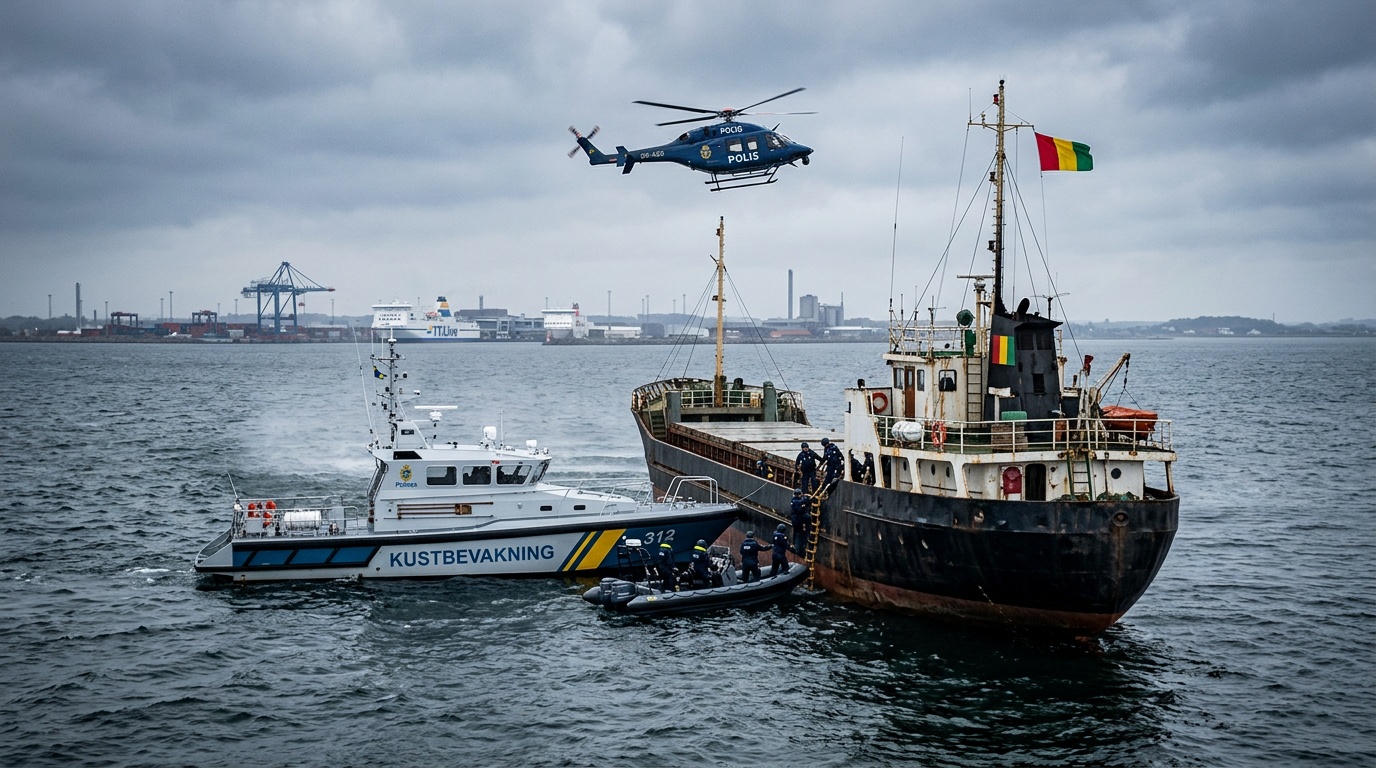 Misstänkt skuggflottafartyg bordat i Östersjön, söder om Trelleborg