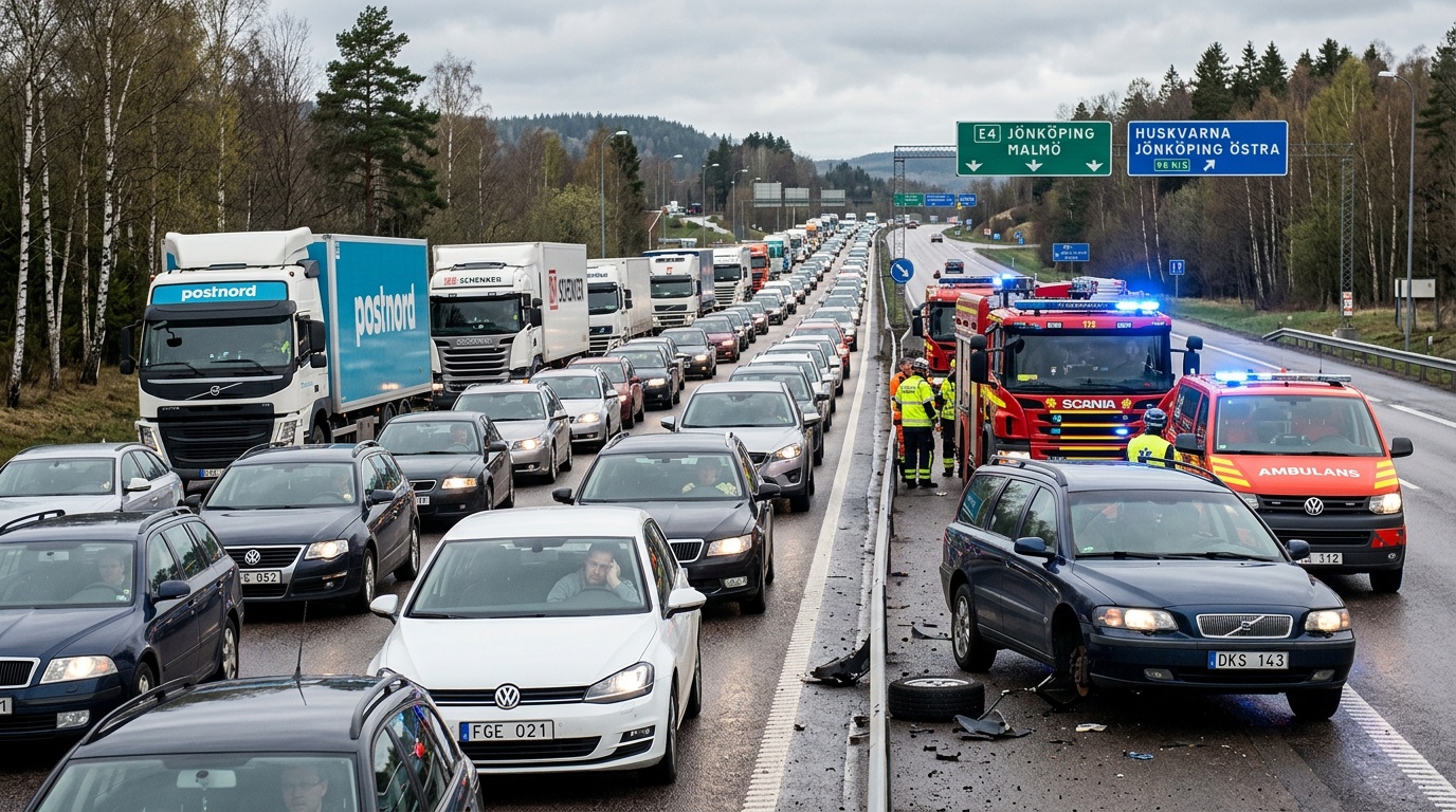 Motormässa i Jönköping orsakar trafikkaos på E4 med två olyckor