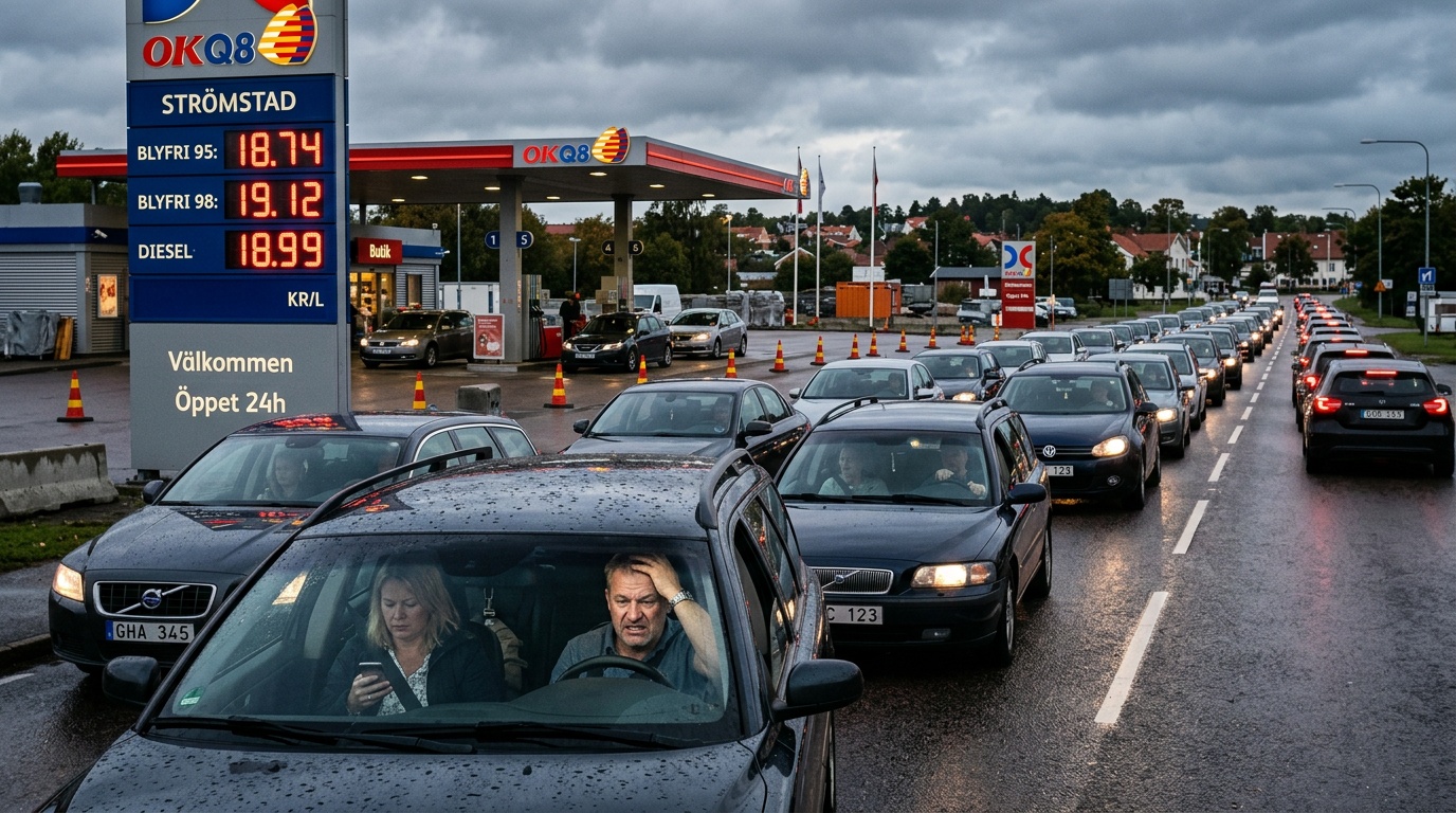 Norrmän köar i upp till en timme för att tanka i Strömstad