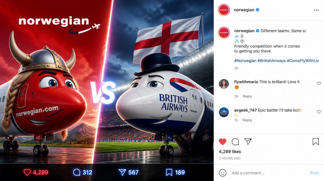 Norwegian förlorade vad mot British Airways, tvingades byta logga på Instagram