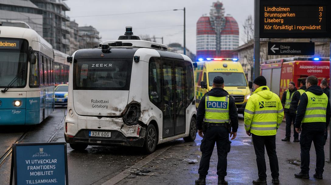Oklar framtid för Västtrafiks självkörande buss efter krock med spårvagn