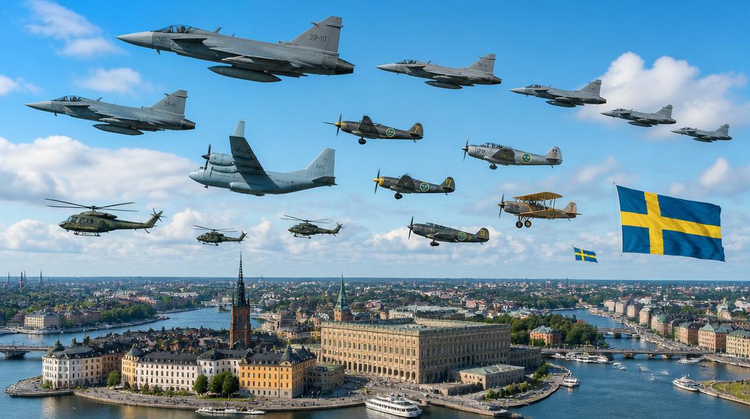 Över 50 flygplan passerade Stockholms slott när flygvapnet firade 100 år
