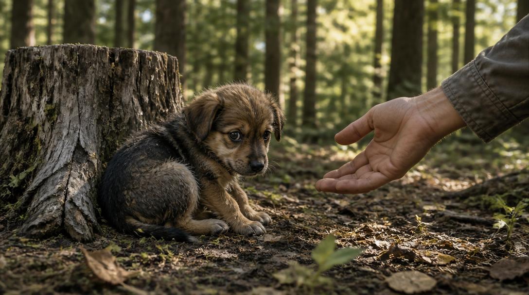 Övergiven hundvalp hittad skakande i skog utanför Kungsbacka
