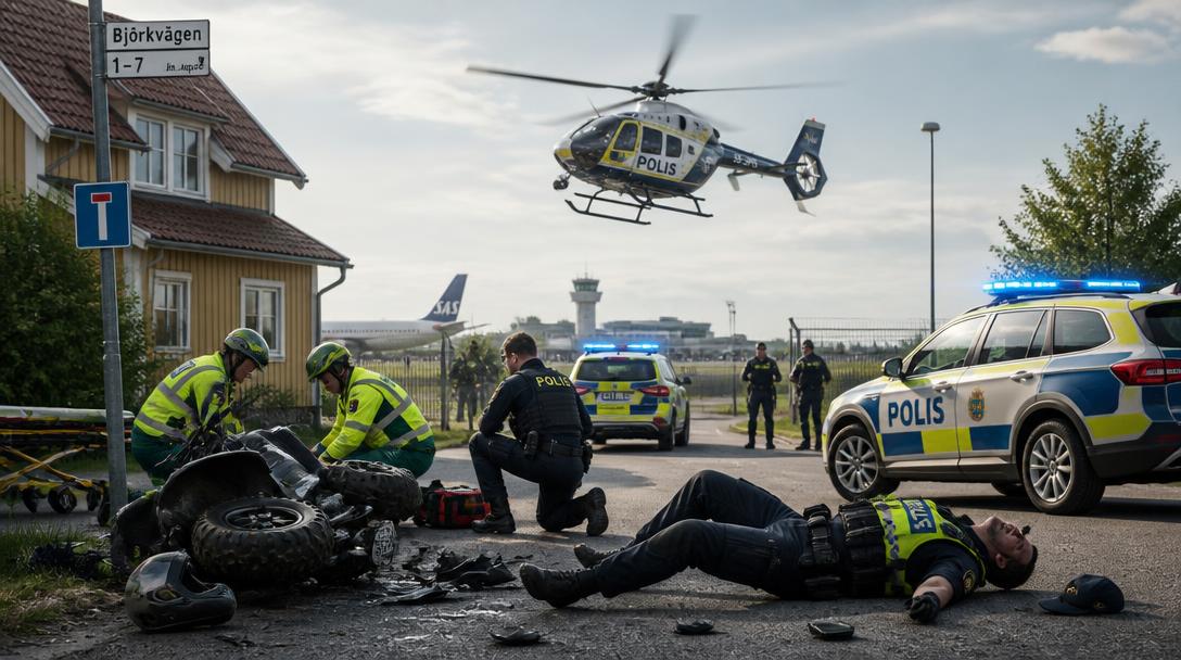 Polis påkörd av fyrhjuling vid Landvetter – helikopter söker föraren