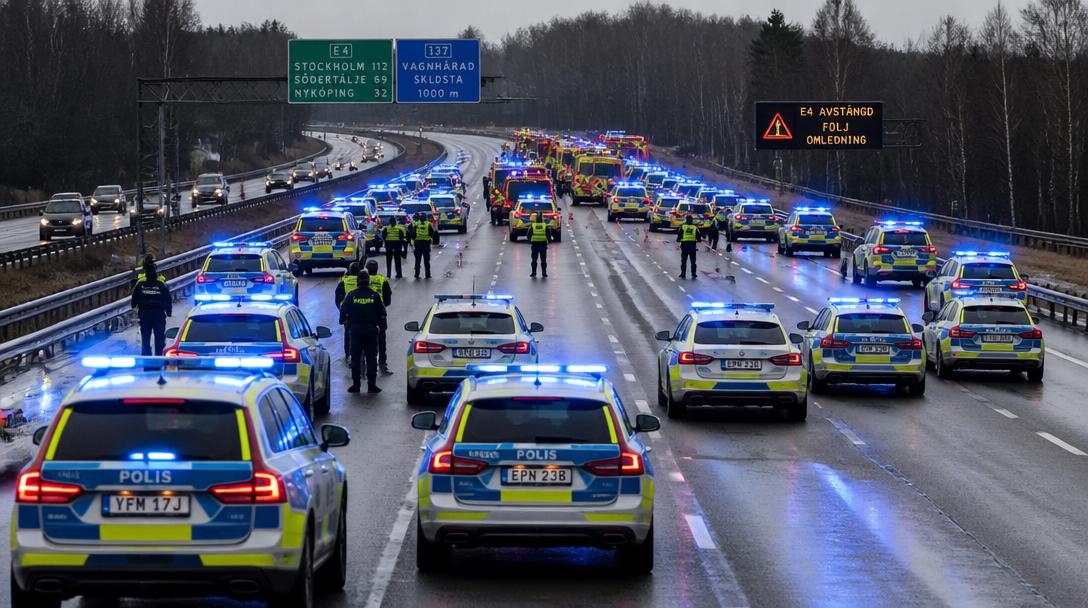 Polis sköt man efter biljakt på riksväg 73, vittne såg runt 30 polisbilar