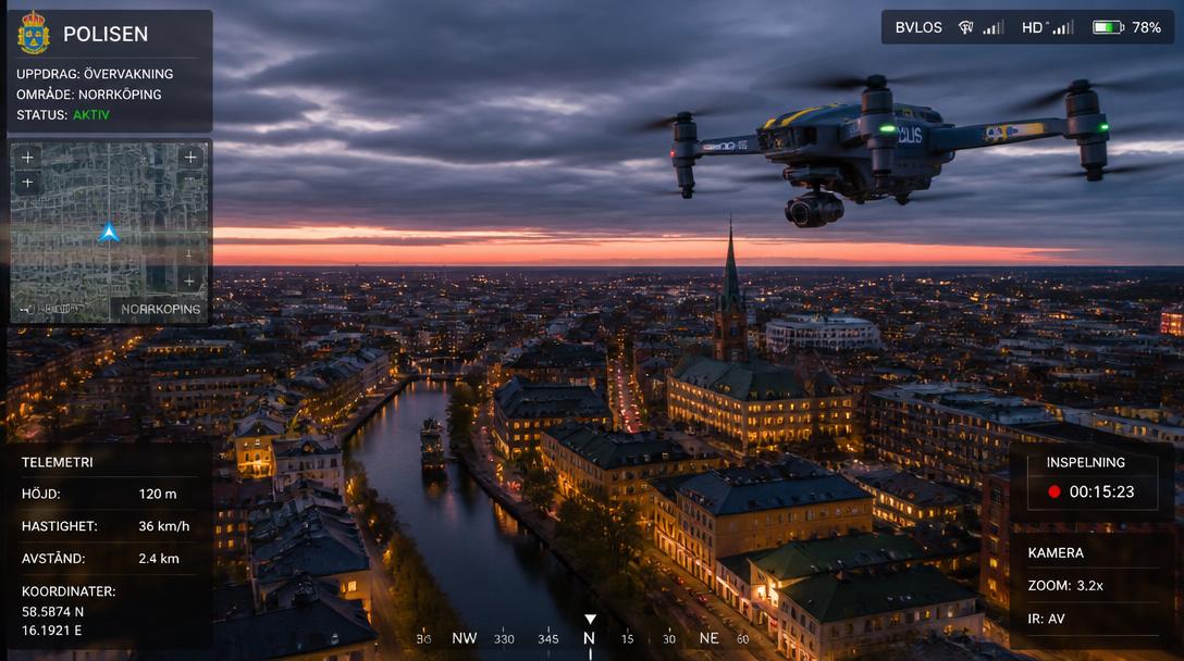 Polisen i Norrköping först i Sverige med att flyga drönare dygnet runt