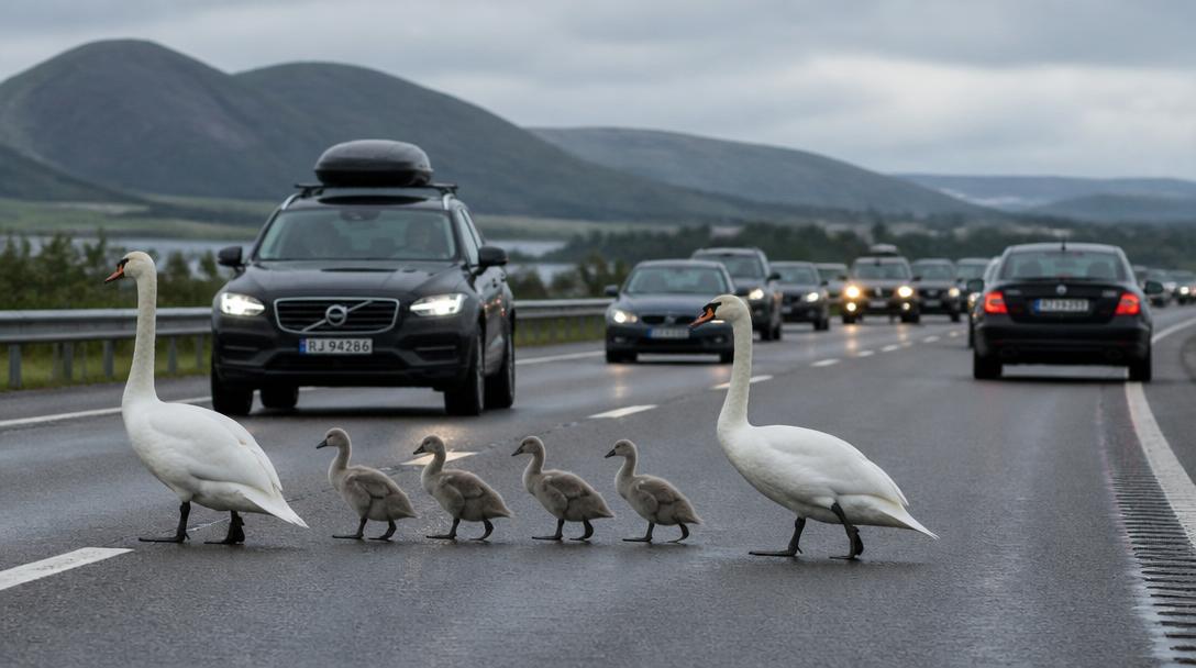 Polisen varnar bilister: svanfamilj försöker korsa E4 vid Tönnebro