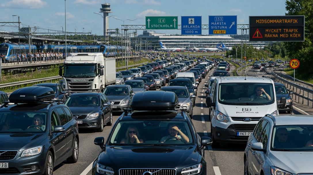 Rekordtryck på vägar, tåg och flyg under midsommarhelgen 2026