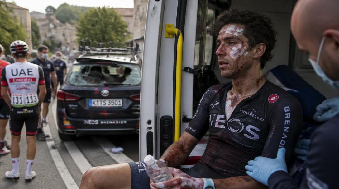 Rubio kraschade in i följebil i Tour de France – syddes med 20 stygn