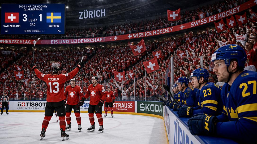 Schweiz obesegrat möter Tre Kronor i VM-kvartsfinal på torsdag