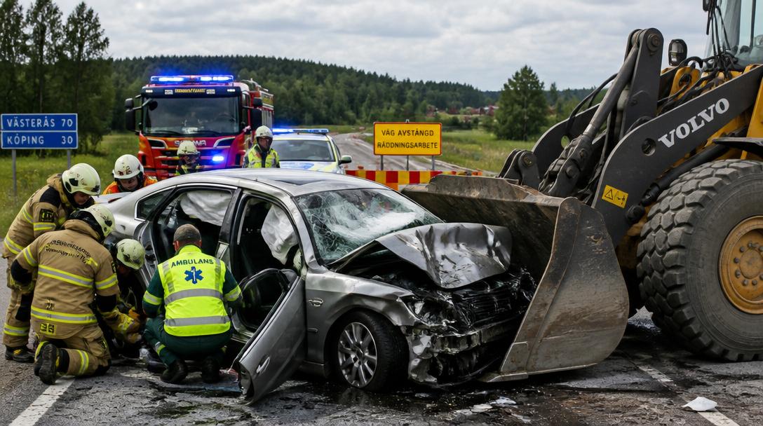 Sex personer till sjukhus efter krock med grävmaskin i Tollarp