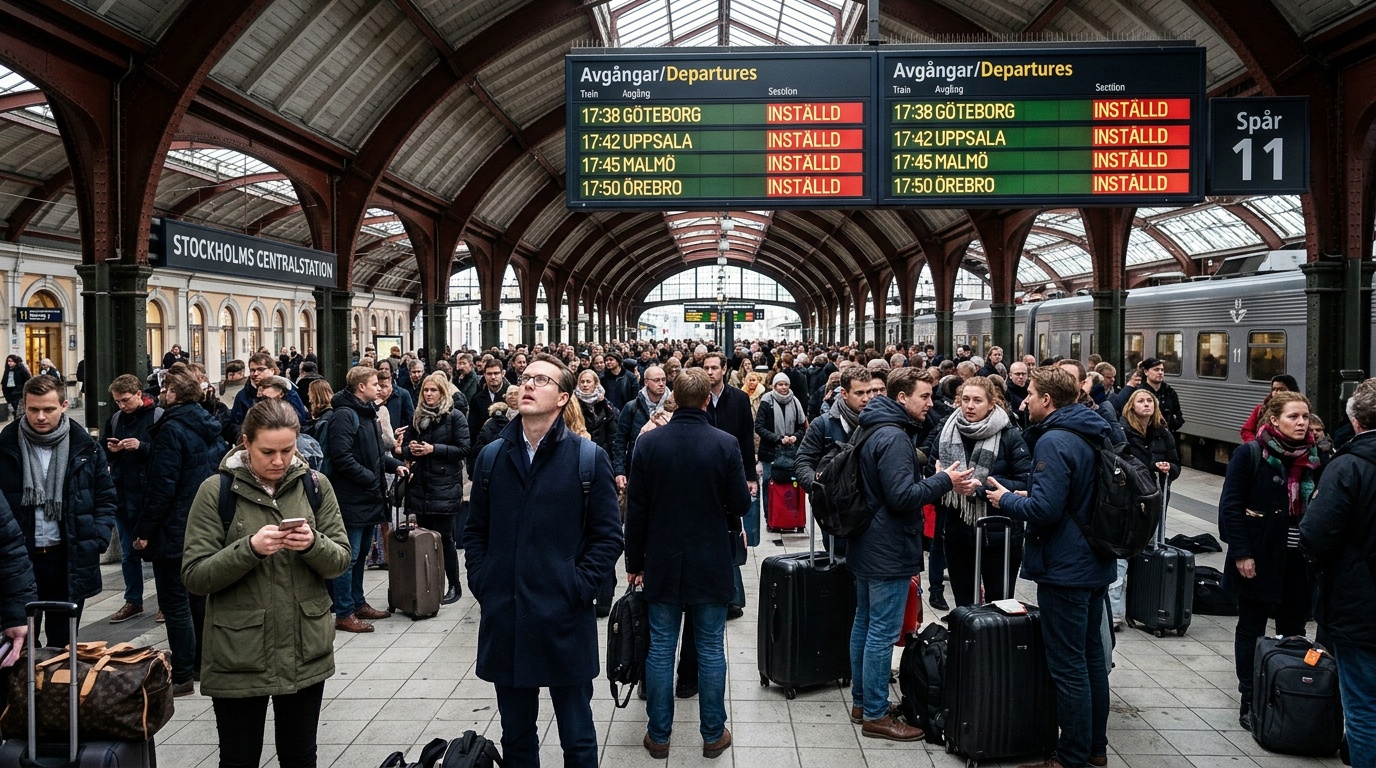 SJ ställer in alla X2000-avgångar, resenärer strandsatta på Stockholms Central