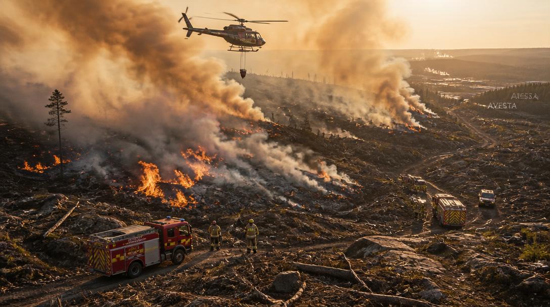 Skogsbrand med meterhöga lågor utanför Avesta – risk för spridning