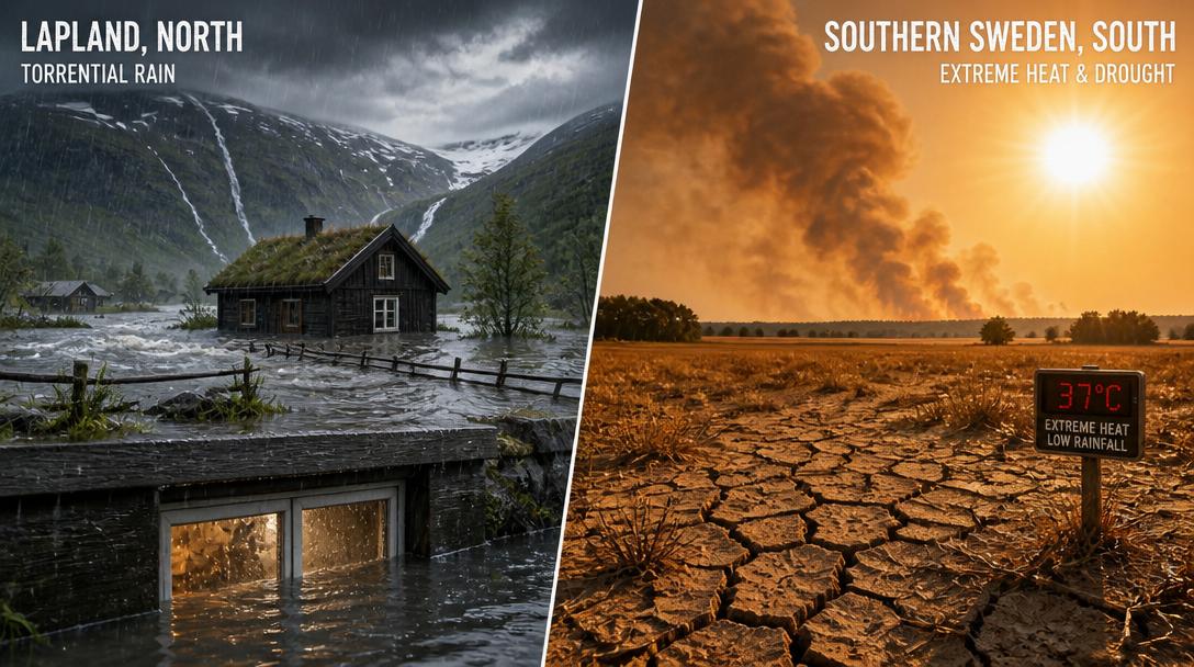 SMHI varnar för kraftigt regn i norr och 33 grader i söder