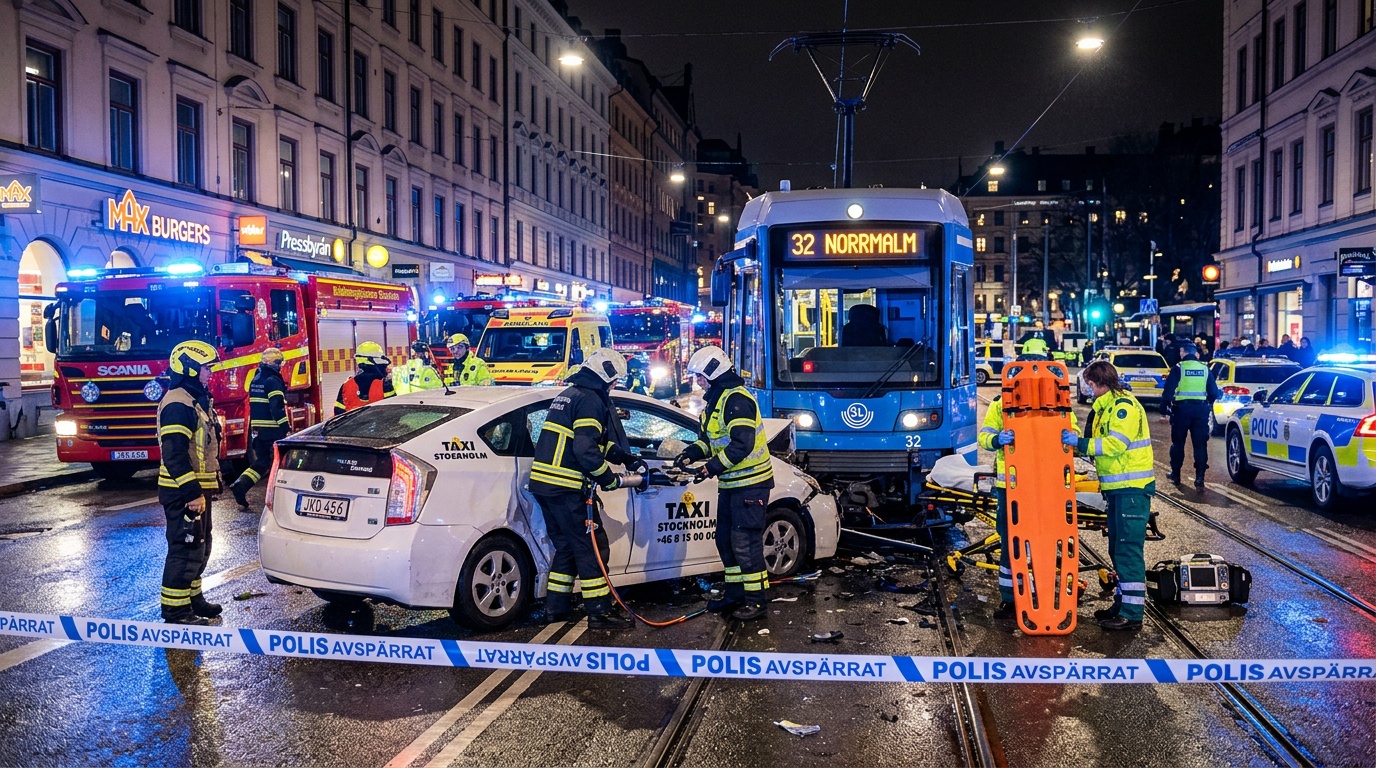 Spårvagn och taxi kraschade i centrala Göteborg, tre fördes till sjukhus