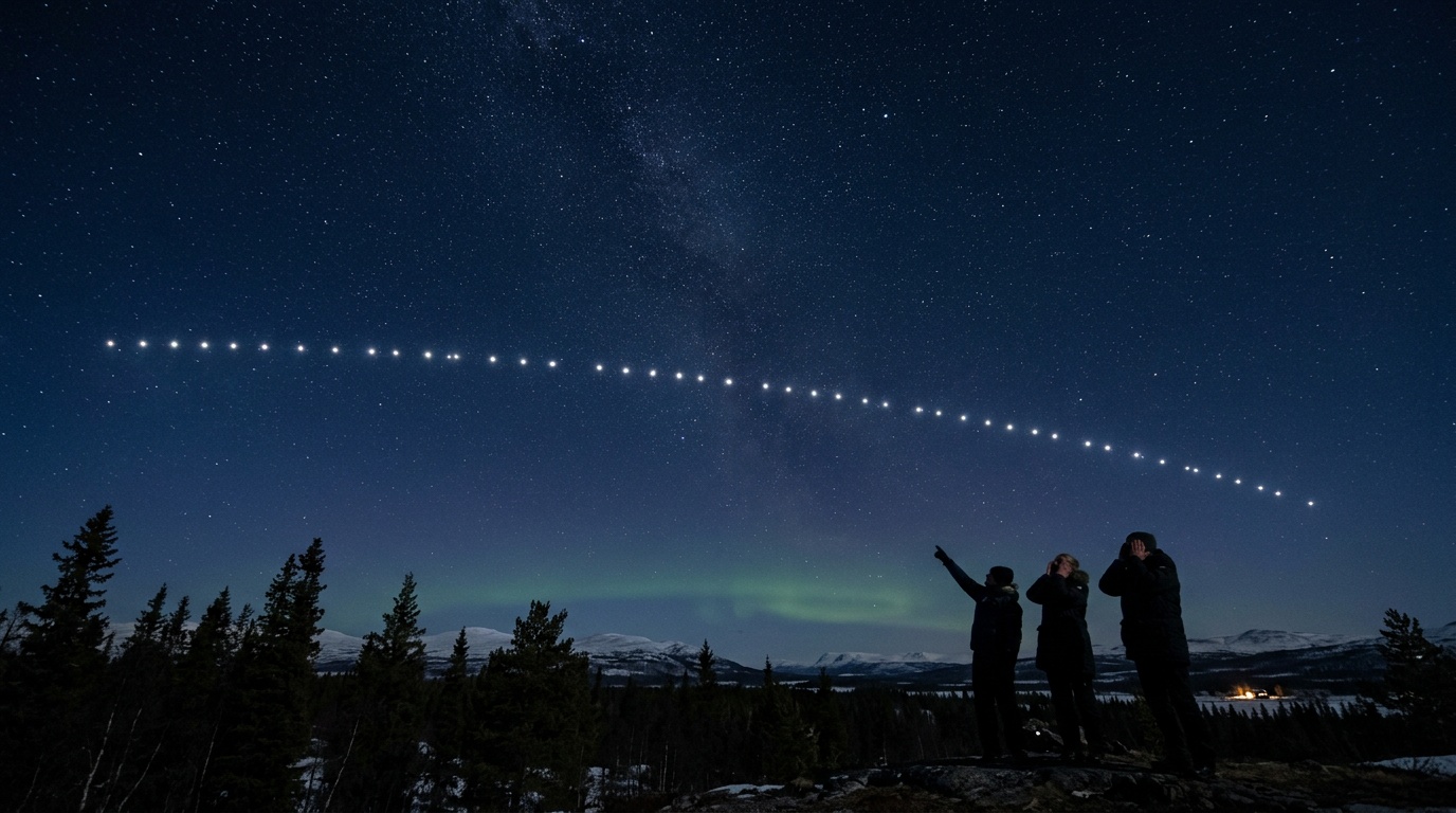 Stjärnliknande pärlband på himlen orsakade oro i norra Sverige