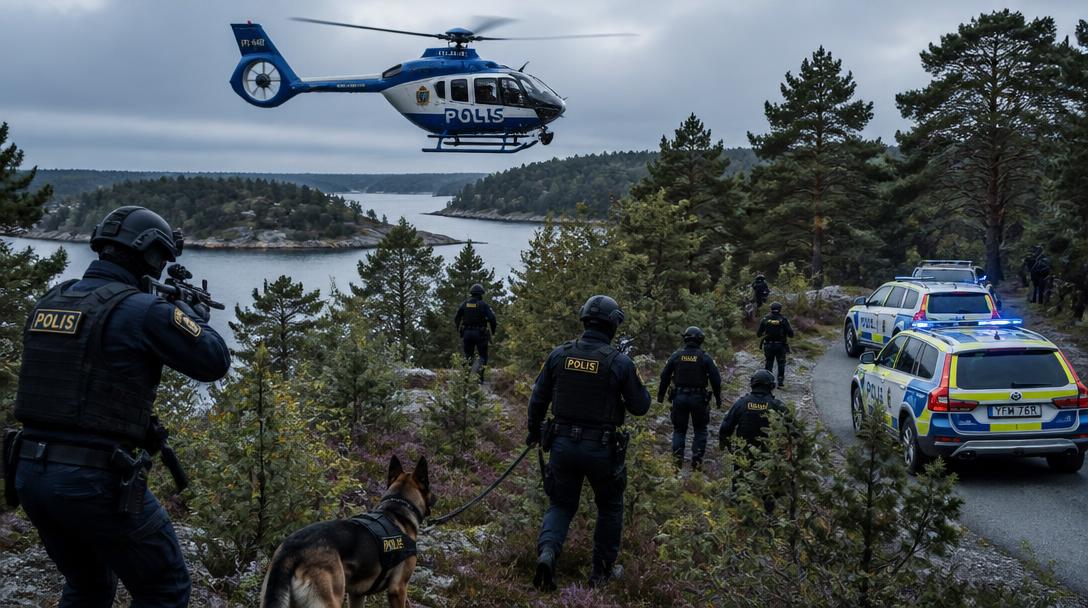 Stor polisinsats på Ljusterö – söker efter efterlyst person