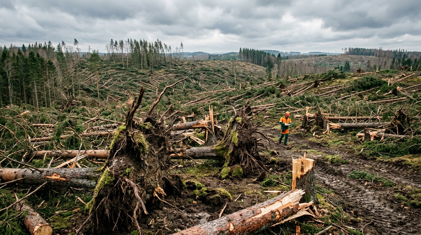 Stormen Dave fällde två miljoner kubikmeter skog, värde på två miljarder kronor