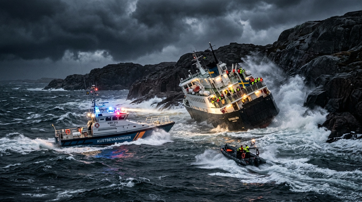 Stormen Dave orsakar 50-tal räddningslarm, taxibåt fast vid klippor