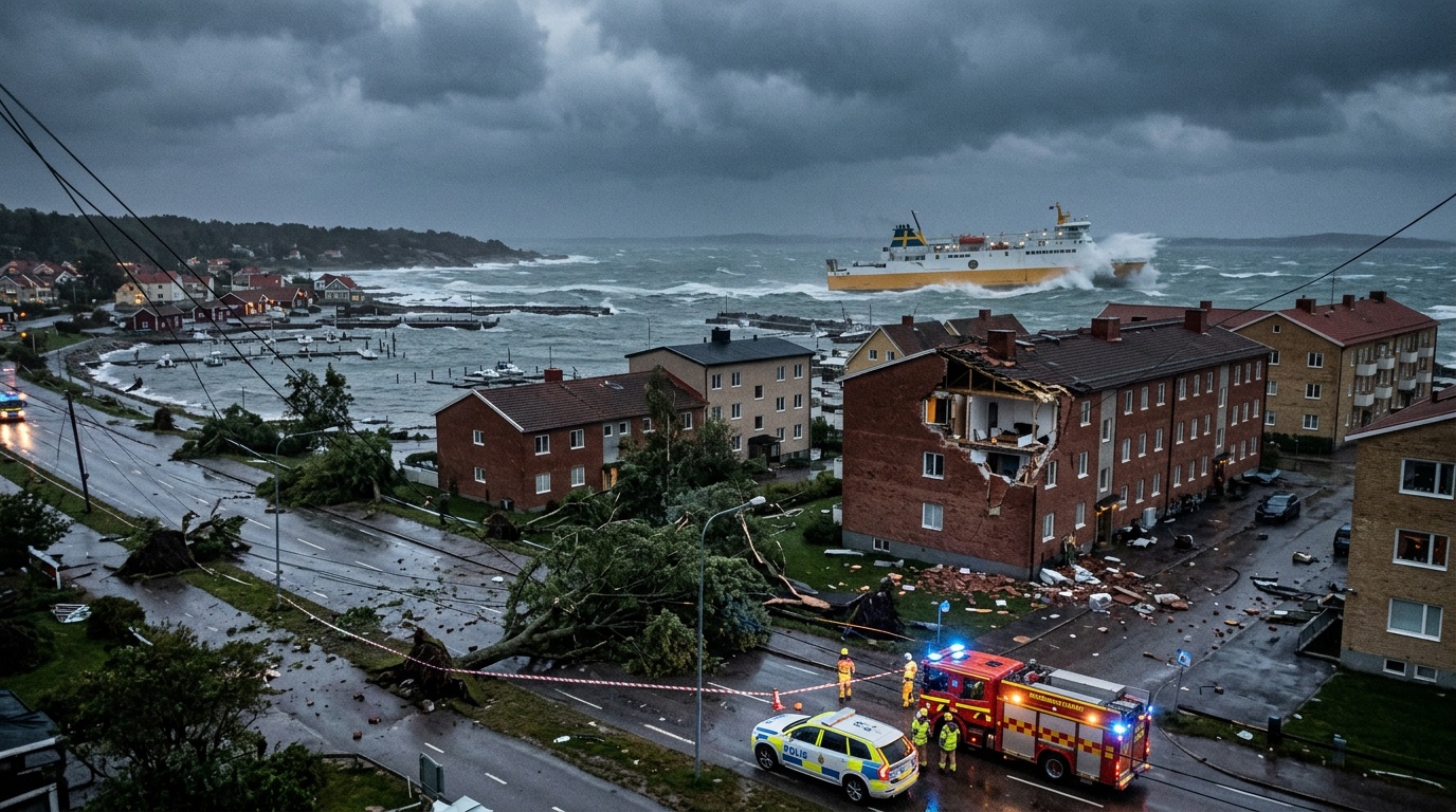 Stormen Dave orsakar kaos i södra och västra Sverige – fasader rasar och tåg ställs in