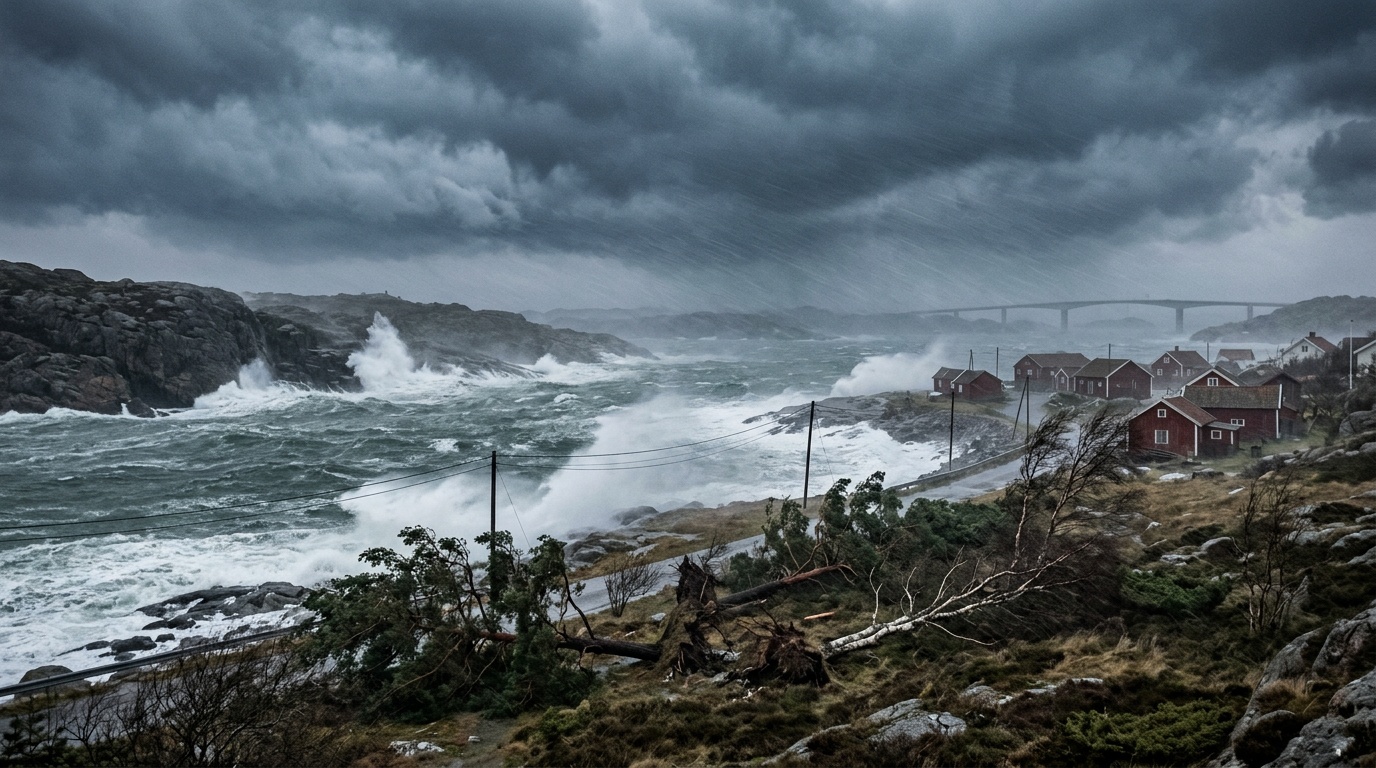 Stormen Dave orsakar orkanindar och trafikkaos, måndagen väntas blåsig