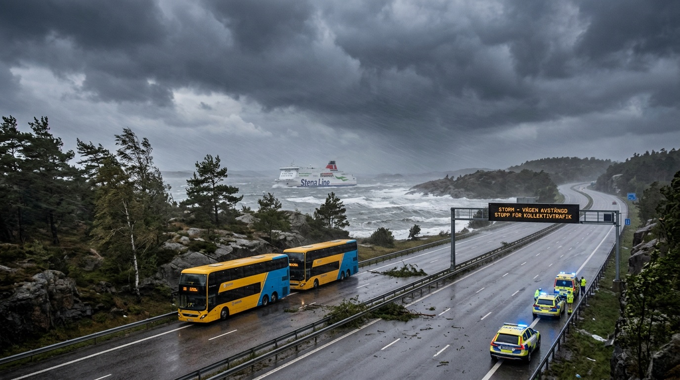 Stormen Dave stoppar dubbeldäckare i Göteborg, orange varning utfärdad