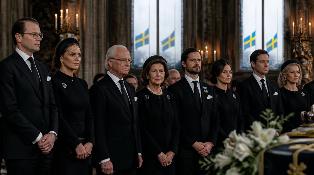 Svenska kungafamiljen deltar i kung Haralds begravning den 9 september