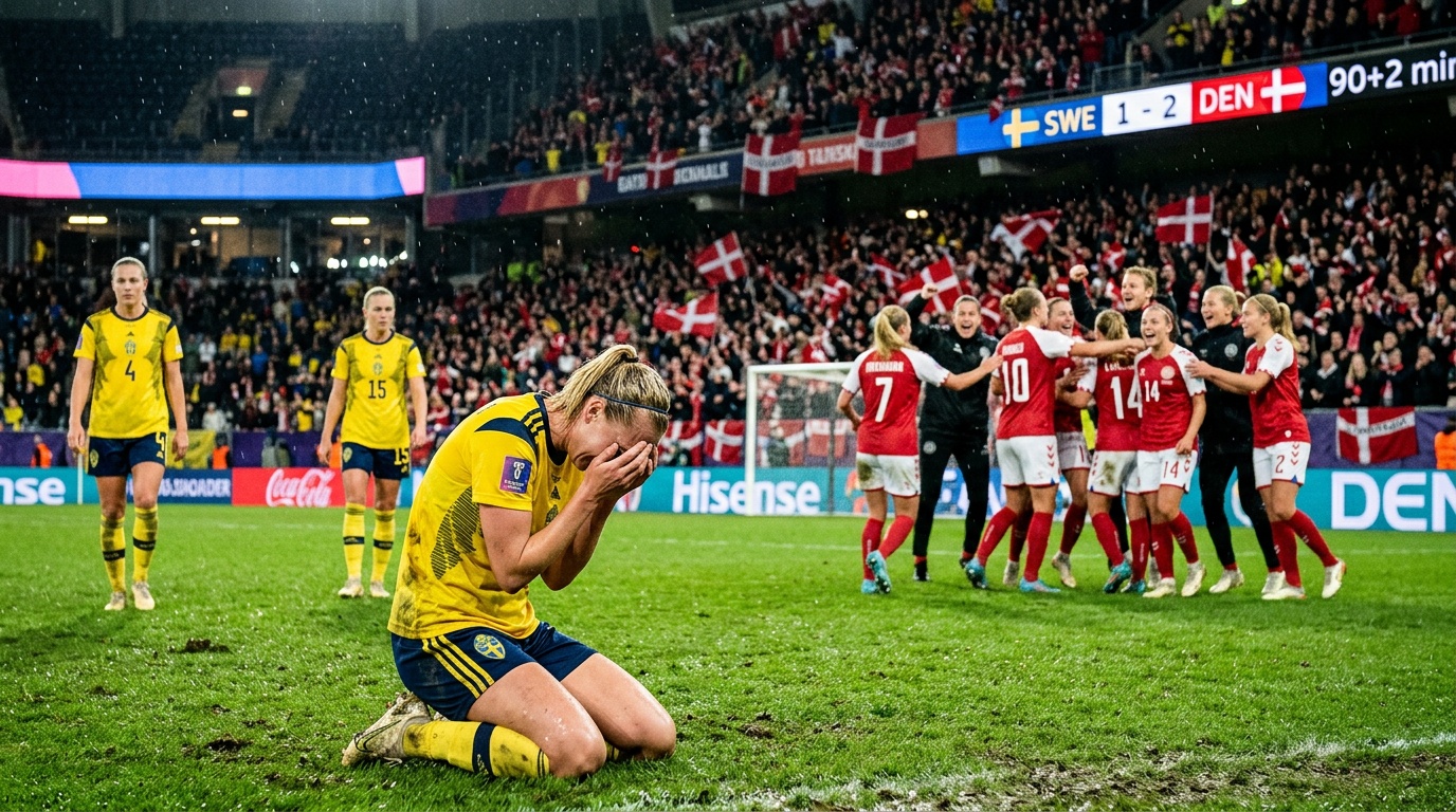 Sverige förlorade mot Danmark på tilläggstid, tre poäng bakom i VM-kvalet