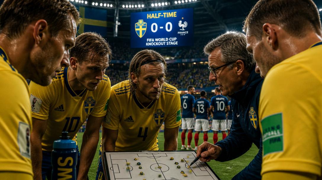 Sverige förlorar halvleken mot Frankrike med 0–1 i VM:s sextondelsfinale