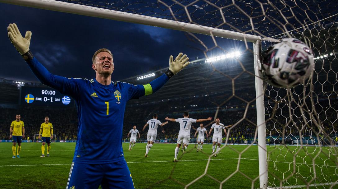 Sverige tappade ledningen i slutminuten mot Grekland i VM-genrepet