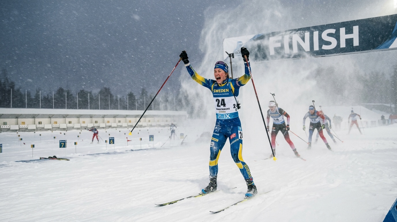 Sverige vann mixedstafetten i Otepää trots straffrunda och 14 extraskott