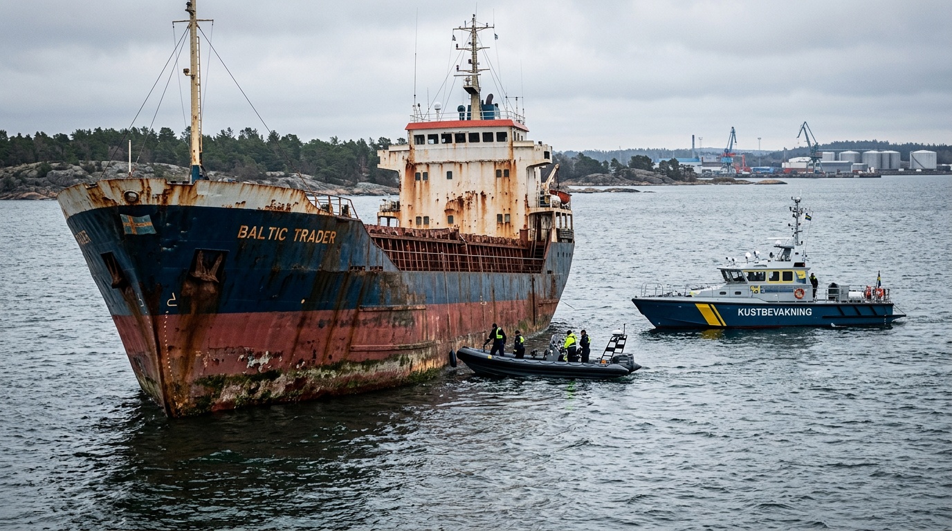 Tankfartyget Flora 1 släpps efter bordning utanför Ystad