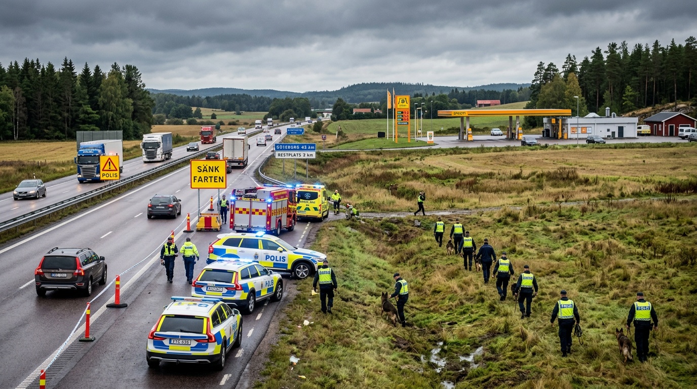 Tre flickor under tio år lekte på E20, bilister slog larm