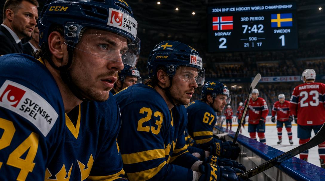 Tre Kronor ligger under mot Norge i VM, riskerar att missa slutspel