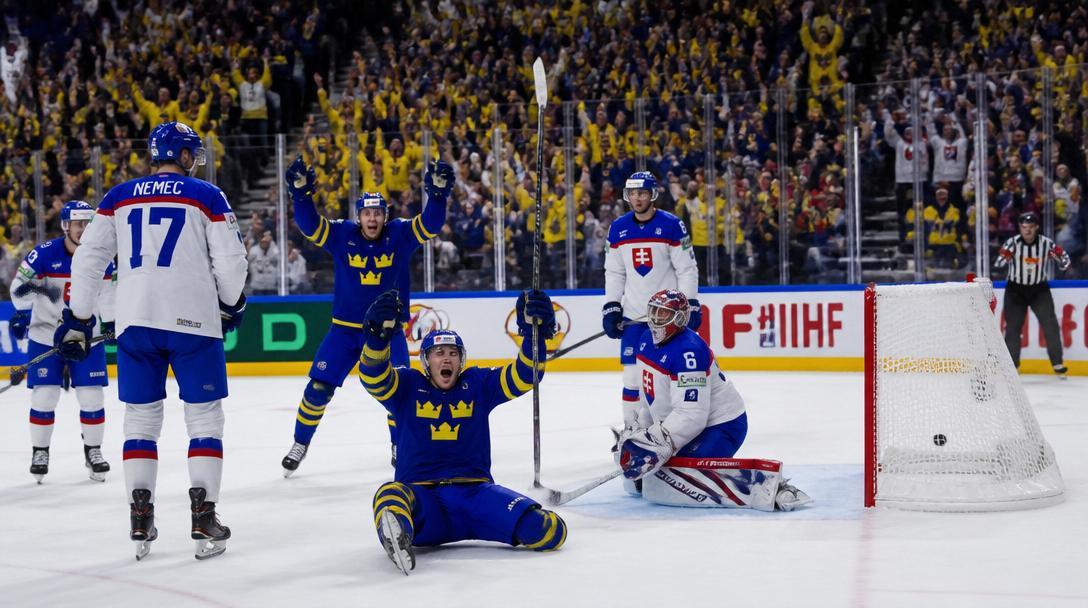 Tre Kronor till kvartsfinal i hockey-VM efter 4–2 mot Slovakien
