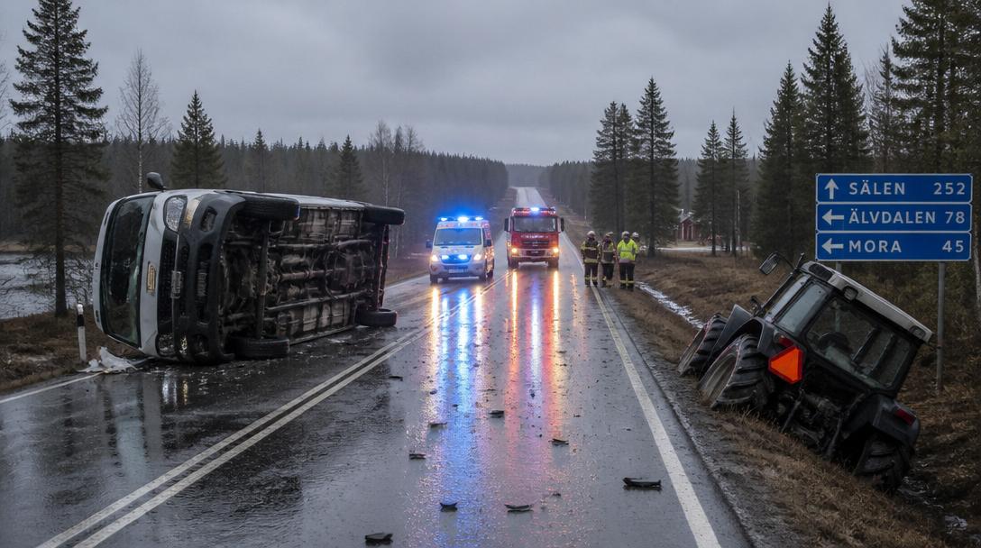 Tre till sjukhus efter krock mellan A-traktor och skåpbil i Piteå