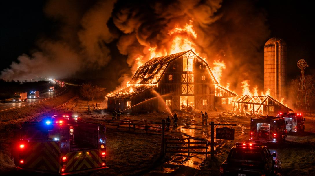 Tre till sjukhus efter storbrand i ladugård i Hallsberg