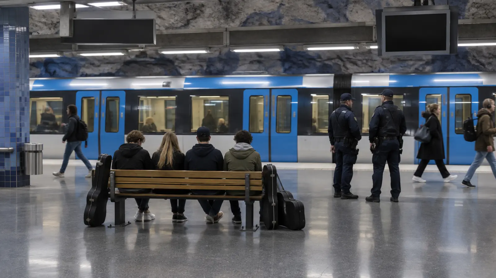 Trubadur och vänner avvisades från tunnelbanan innan de hunnit spela