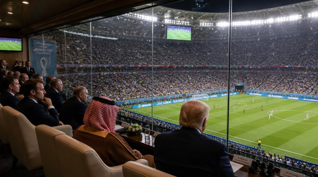 Trump på plats i VM-finalen bakom skottsäker glasvägg