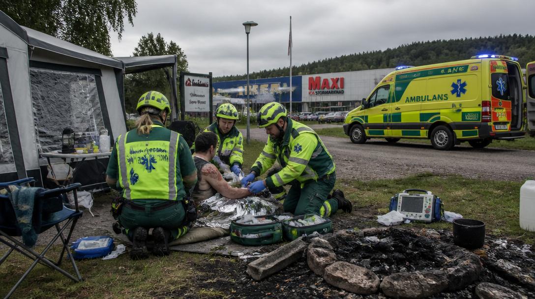Två brännskadade efter att man kastade vätska på grill i Ullared