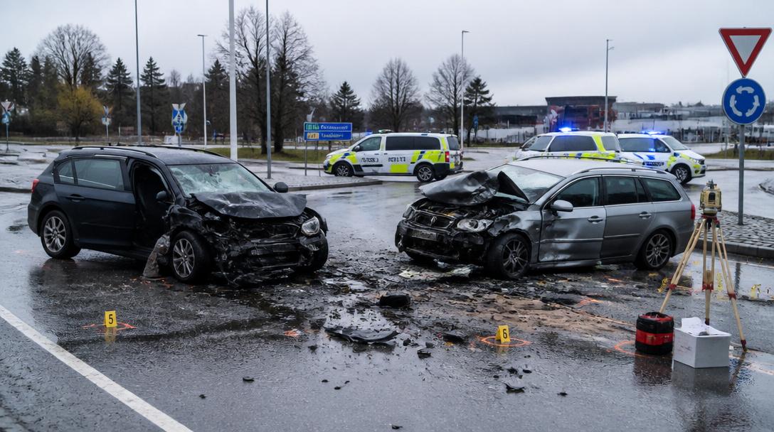 Två döda efter frontalkrock vid rondell i Luleå