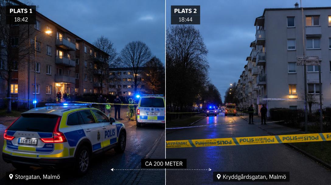 Två män knivskurna på 200 meters avstånd i Malmö under natten