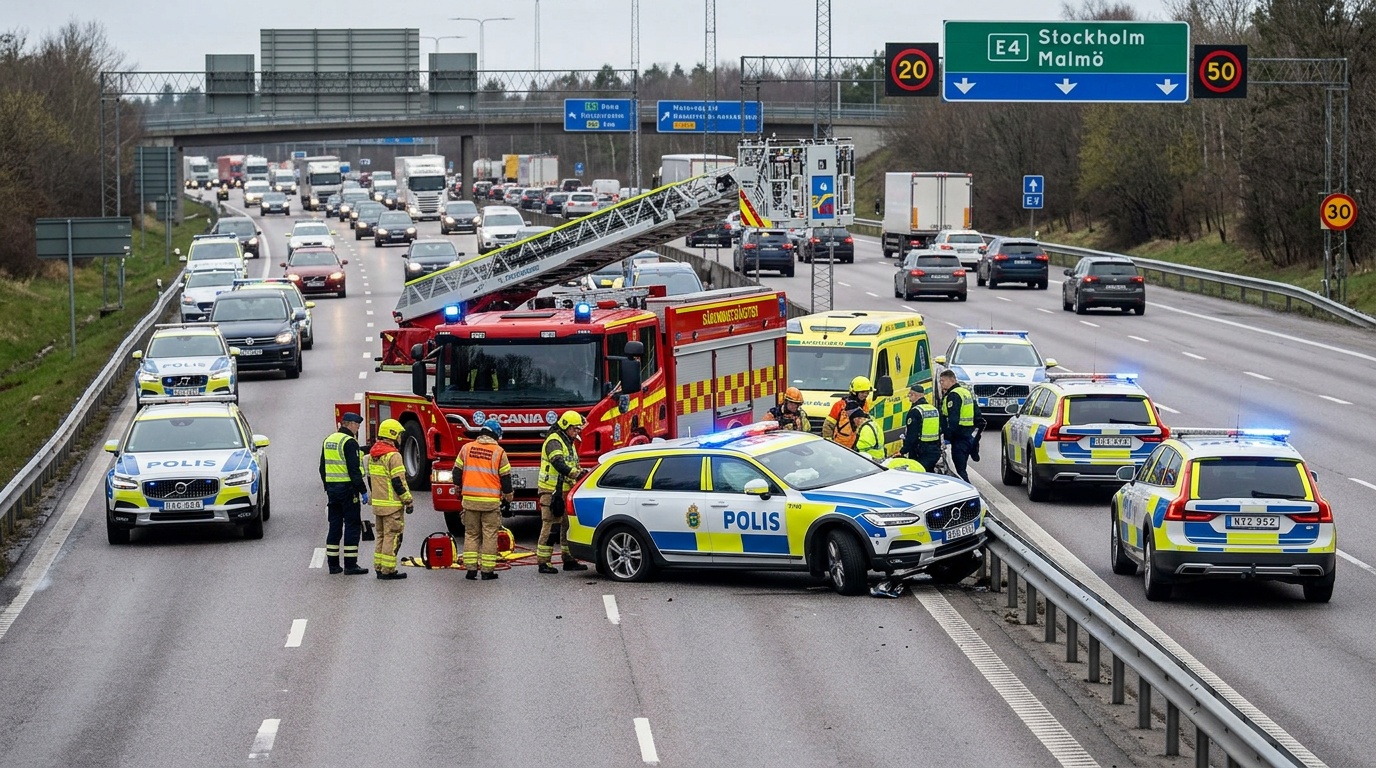 Två poliser till sjukhus efter biljakt på E20 i Eskilstuna