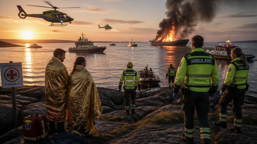 Två räddade efter båtbrand utanför Ornö i Stockholms skärgård