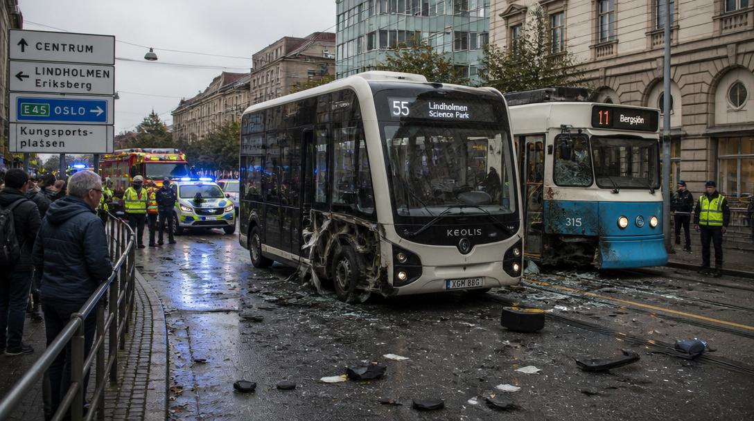 Västtrafiks självkörande buss krockade med spårvagn en timme efter premiären