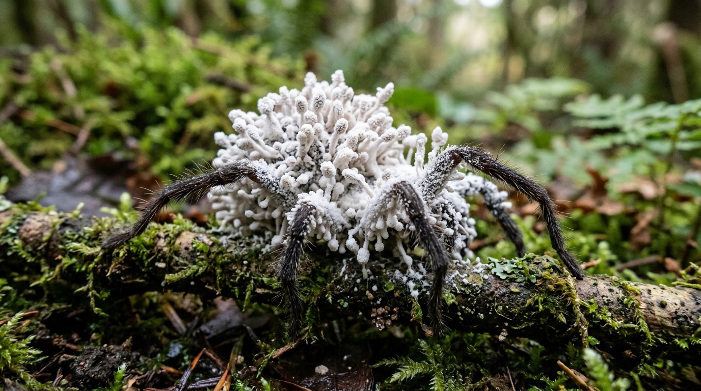 Zombiesvamp som radostyr och dödar spindlar hittad i Västsverige